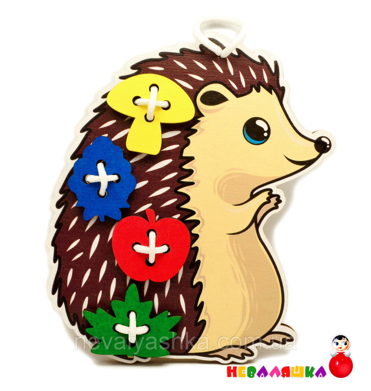 Кольорова Деталь для Бизиборда Шнурівка Їжачок 18 см, Дерев'яна Іграшка Їжачок, Шнурівка їжачок