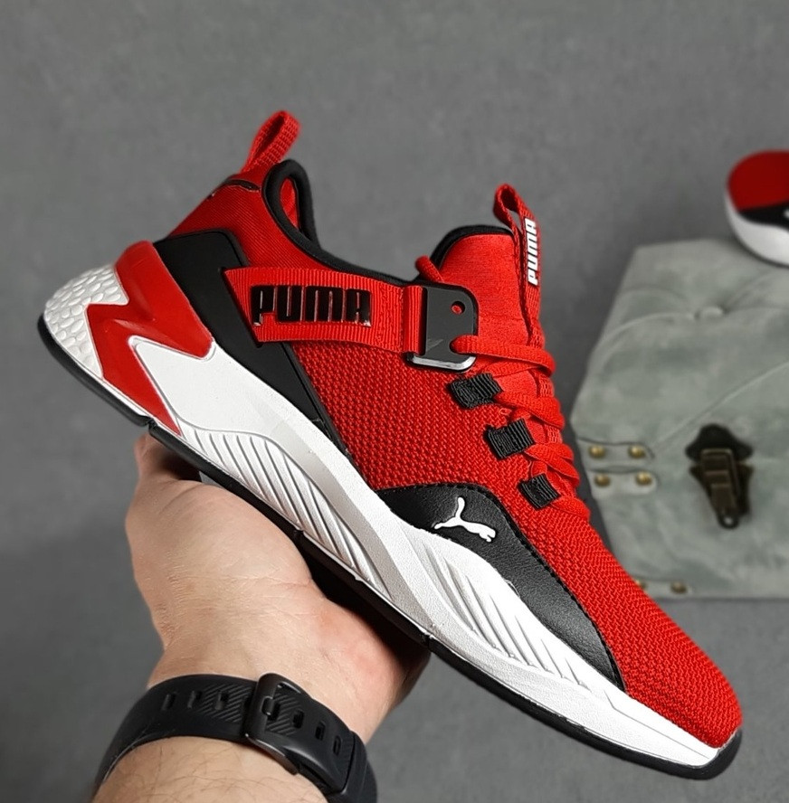 Чоловічі кросівки Puma весна-осінь-літо демісезонні в сітку червоні. Живе фото. топ