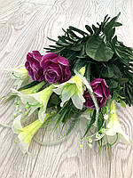 Штучні квіти. Штучний букет троянда з лілією., фото 3