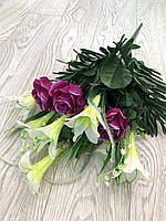 Штучні квіти. Штучний букет троянда з лілією., фото 5