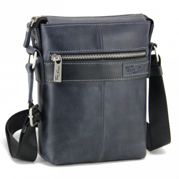 Сумка барсетка чоловіча шкіряна Tom Stone 5121 C-BL повсякденна синя