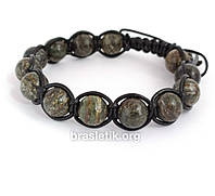 Браслет із натуральним каменем Змійовик 8 мм у круглій шкірі