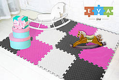 М'який підлога килимок-пазл "Веселка" Eva-Line 200*150*1 см Сірий/Білий/Рожевий