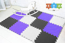 М'який пол килимок-пазл "Радуга" Eva-Line 200*150*1 см Сірий/Білий/Фіолетовий