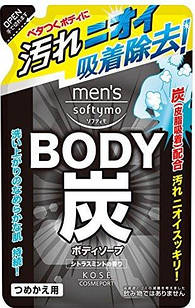 Kose Mens Softymo Charcoal Soap Citrus Mint Чоловіче рідке мило для душу з деревним вугіллям, поповнення 400 мл