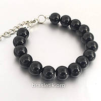 Браслет із натурального каменю Агат чорний із замком карабін