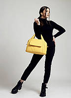 Модная вместительная женская желтая сумка с двумя ручками на длинном ремешке через плечо, матовая экокожа