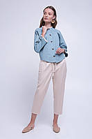 Женская блуза из хлопка на пуговицах с отделкой кружевом голубая Lesya Эмери 4