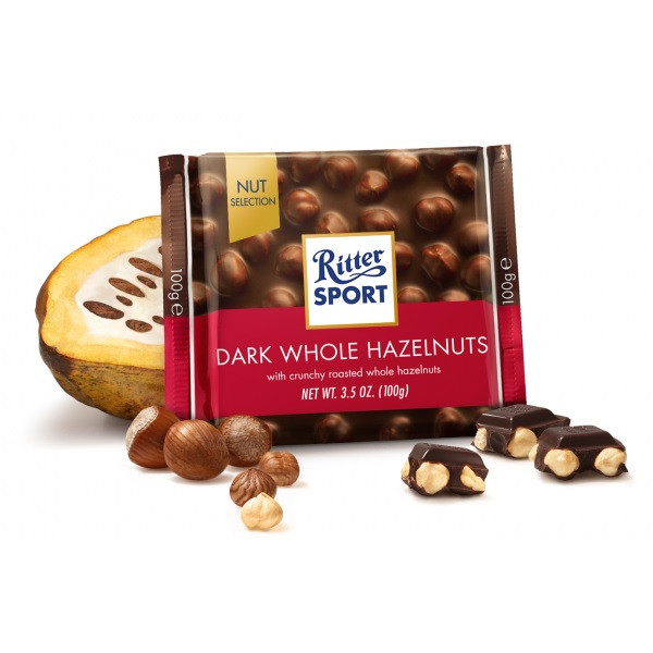 Шоколад Черный Ritter Sport с Цельным Фундуком и кранчами Dark Whole Hazelnut 100 г Германия - фото 2 - id-p1029013959