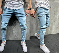 Мужские джинсовые штаны голубого цвета (голубые) узкие, мужские летние джинсы Турция