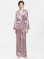 Женский шелковый костюм в пижамном стиле, пижама шелковая женская пыльная роза ( размеры 42-54 XS-XXXL)