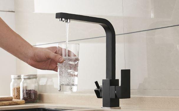 Змішувач на раковину для фільтрованої води для кухні кран WanFan 2 види подачі води двоважільний Чорний