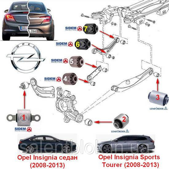 Сайлентблоки Opel Insignia 2008-2013 комплект 14шт ЗАДНЯ ПІДВІСКА