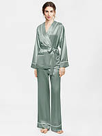 Женский шелковый костюм в пижамном стиле ментол ( размеры 42-54 XS-XXXL)