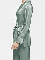 Жіночий шовковий костюм в піжамному стилі, піжама шовкова жіноча фісташка (розміри 42-54 XS-XXXL), фото 2