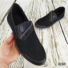 Мокасини тапочки чоловічі сітка чорні Dago Style 3243