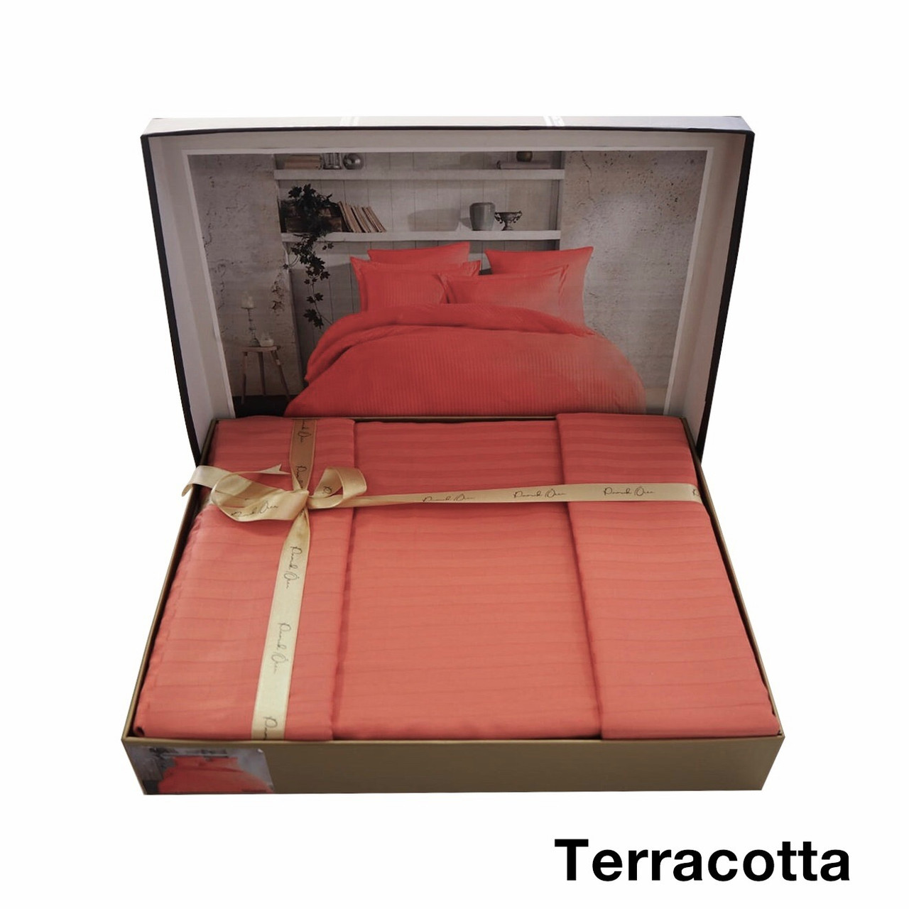 Комплект постільної білизни Євро розміру в смужку PAMUK OREN "Terracotta" 302 Теракотовий