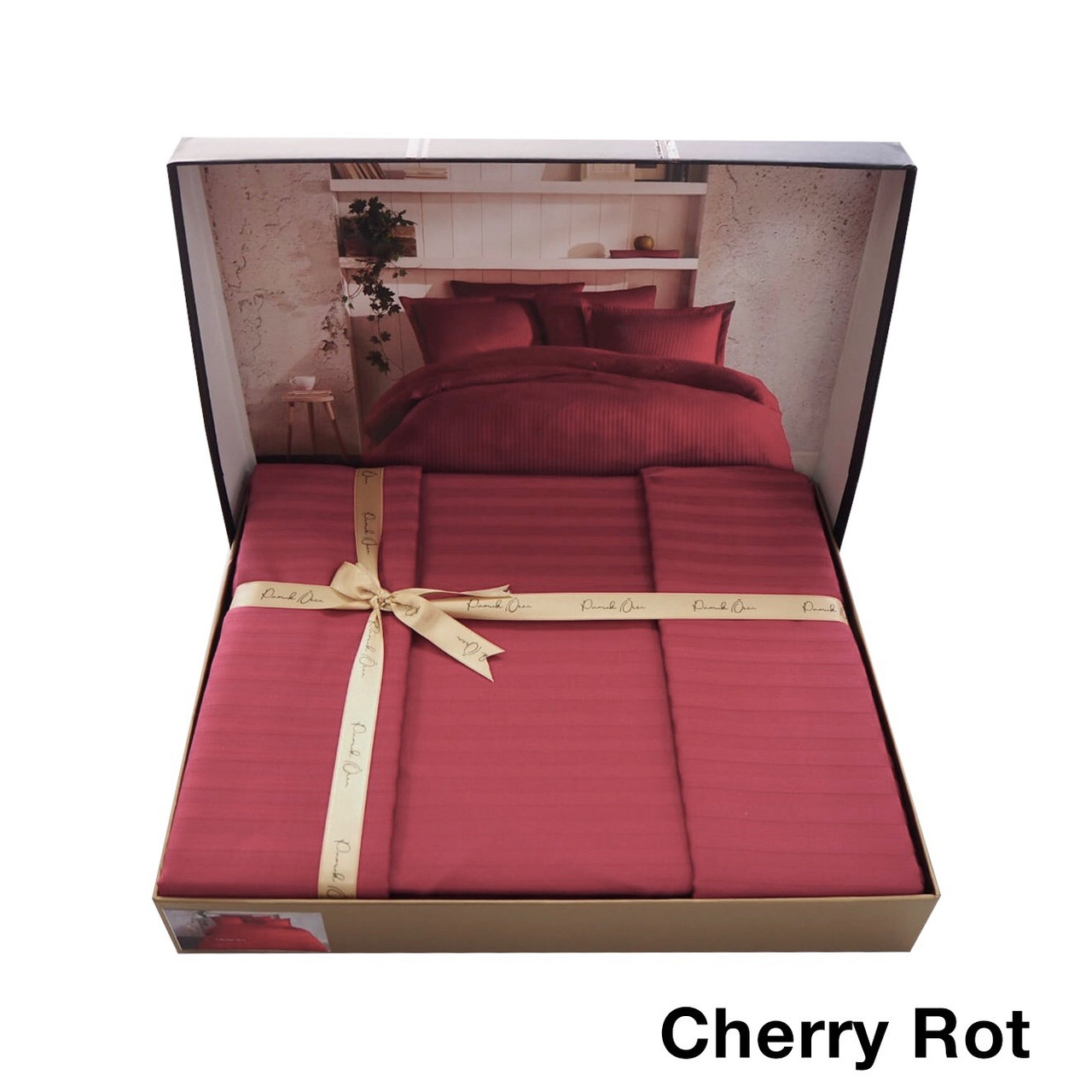 Комплект постільної білизни Євро розміру в смужку PAMUK OREN "Cherry Rot" 303 Вишневий