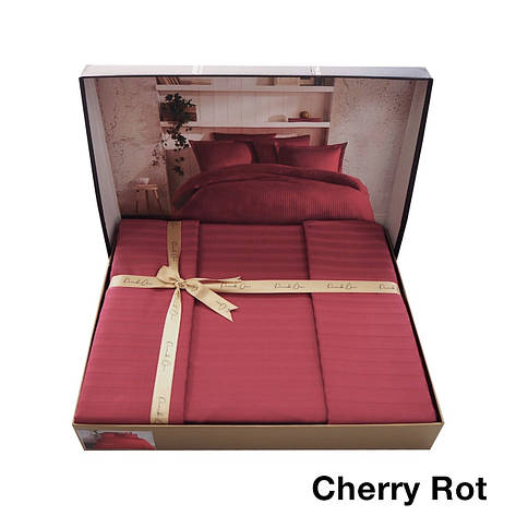 Комплект постільної білизни Євро розміру в смужку PAMUK OREN "Cherry Rot" 303 Вишневий, фото 1