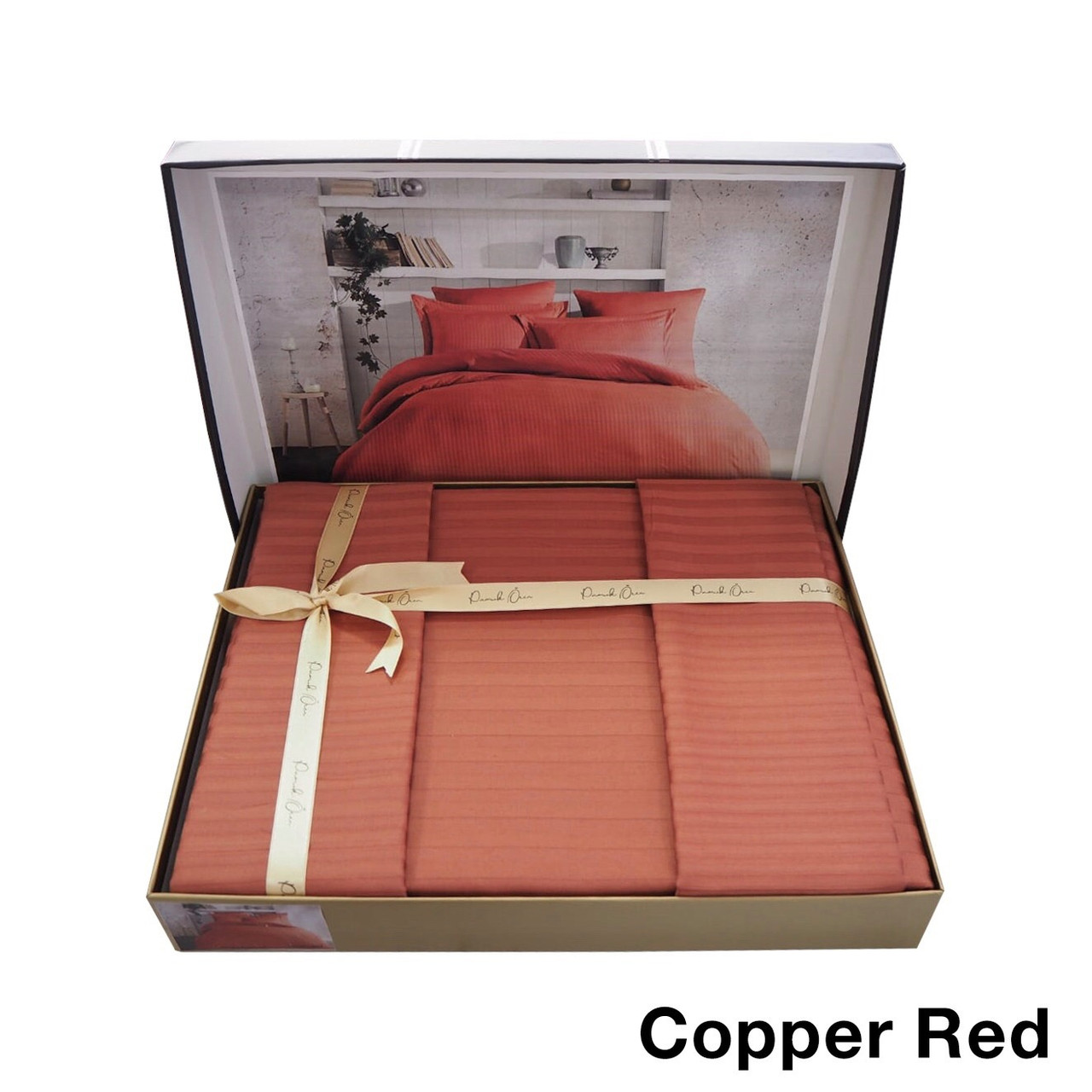 Комплект постільної білизни Євро розміру в смужку PAMUK OREN "Copper Red" 304 Мідно — Червоний