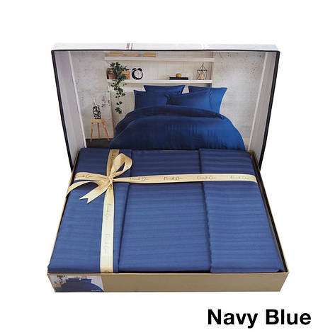 Комплект постільної білизни Євро розміру в смужку PAMUK OREN "Navy Blue" 305 Темно-синій, фото 1