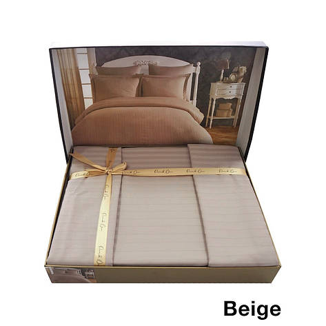 Комплект постільної білизни Євро розміру в смужку PAMUK OREN "Beige" 306 Бежевий, фото 1