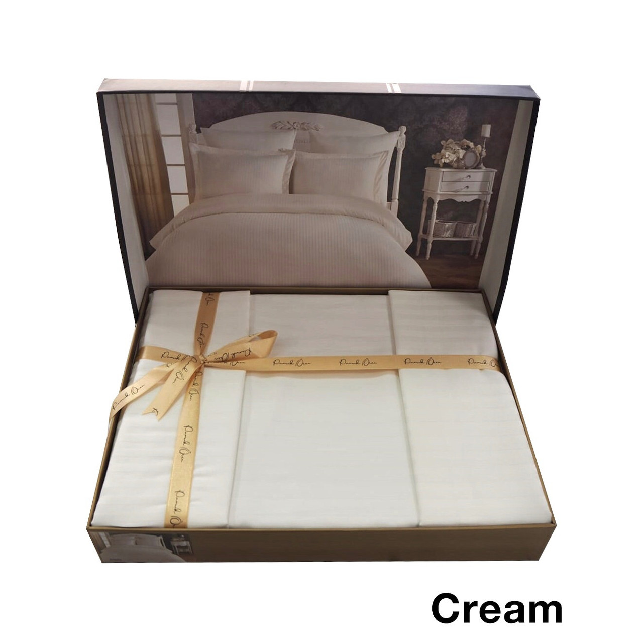 Комплект постільної білизни Євро розміру в смужку PAMUK OREN "Cream" 307 Кремовий