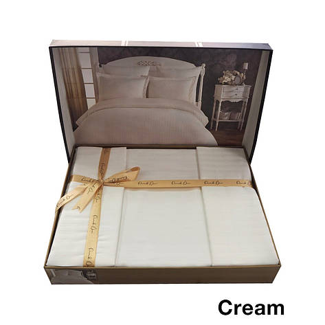 Комплект постільної білизни Євро розміру в смужку PAMUK OREN "Cream" 307 Кремовий, фото 1