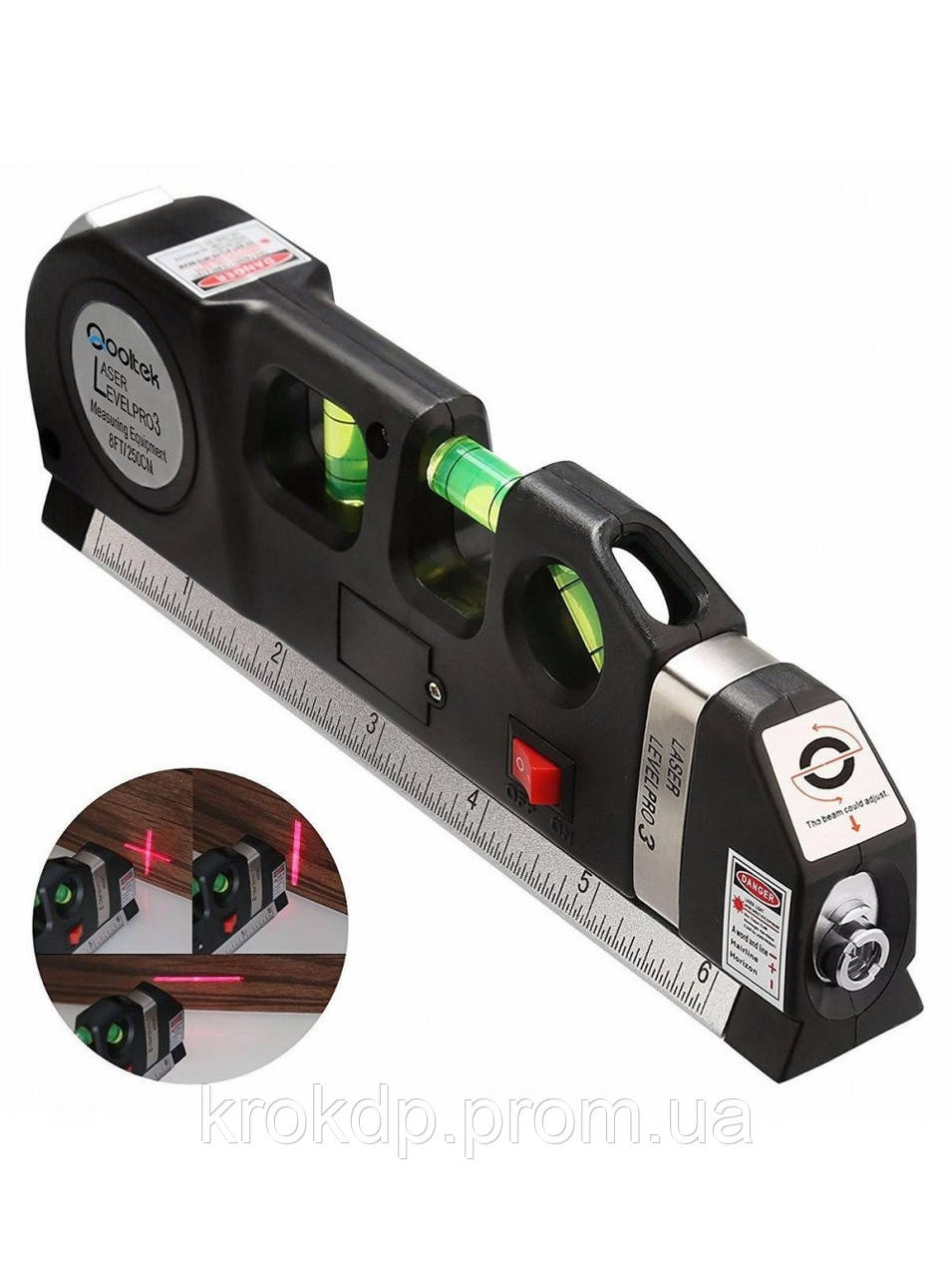 Лазерний рівень з рулеткою і лінійкою /вертикаль/горизонт/хрест FIXIT LASER PRO 3