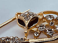 Булавка декоративная золотистая со стразами 5см мышонок\лисич для украшения одежды, поделок, головных уборов.
