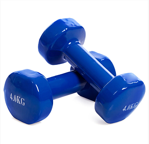 Гантелі для фітнесу 4 кг з вініловим покриттям (нерозбірні) 2 штуки пара, фото 1