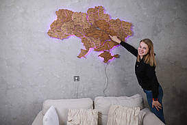 Дерев'яна карта України CraftBoxUA з підсвічуванням на акрилі 172х115 см