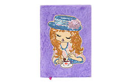 Блокнот хутряной ООПТ Дівчинка 64 аркуша 14,5х20,5см бузковий арт. 5126-1