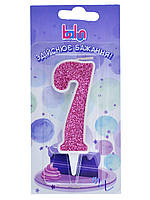 Свічка Balun цифра "7" біла рожевий блиск (9 см) 1 шт.