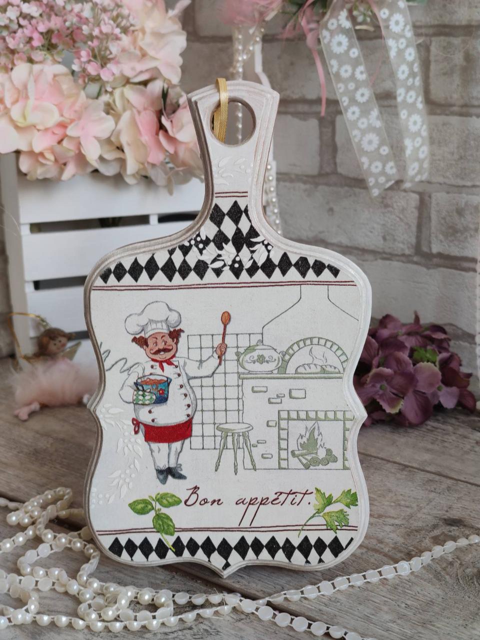 Дошка кухонна із дерева,  робоча 2 сторона, Н -25 см  великодній декор, фото 1