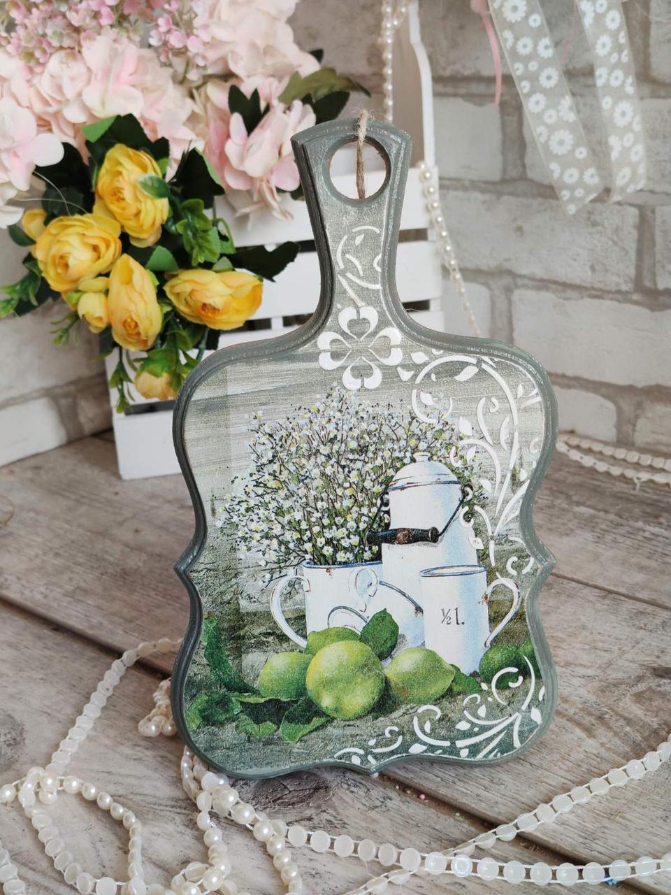 Дошка кухонна із дерева, робоча 2 сторона, Н-25 см, великодній декор, фото 1