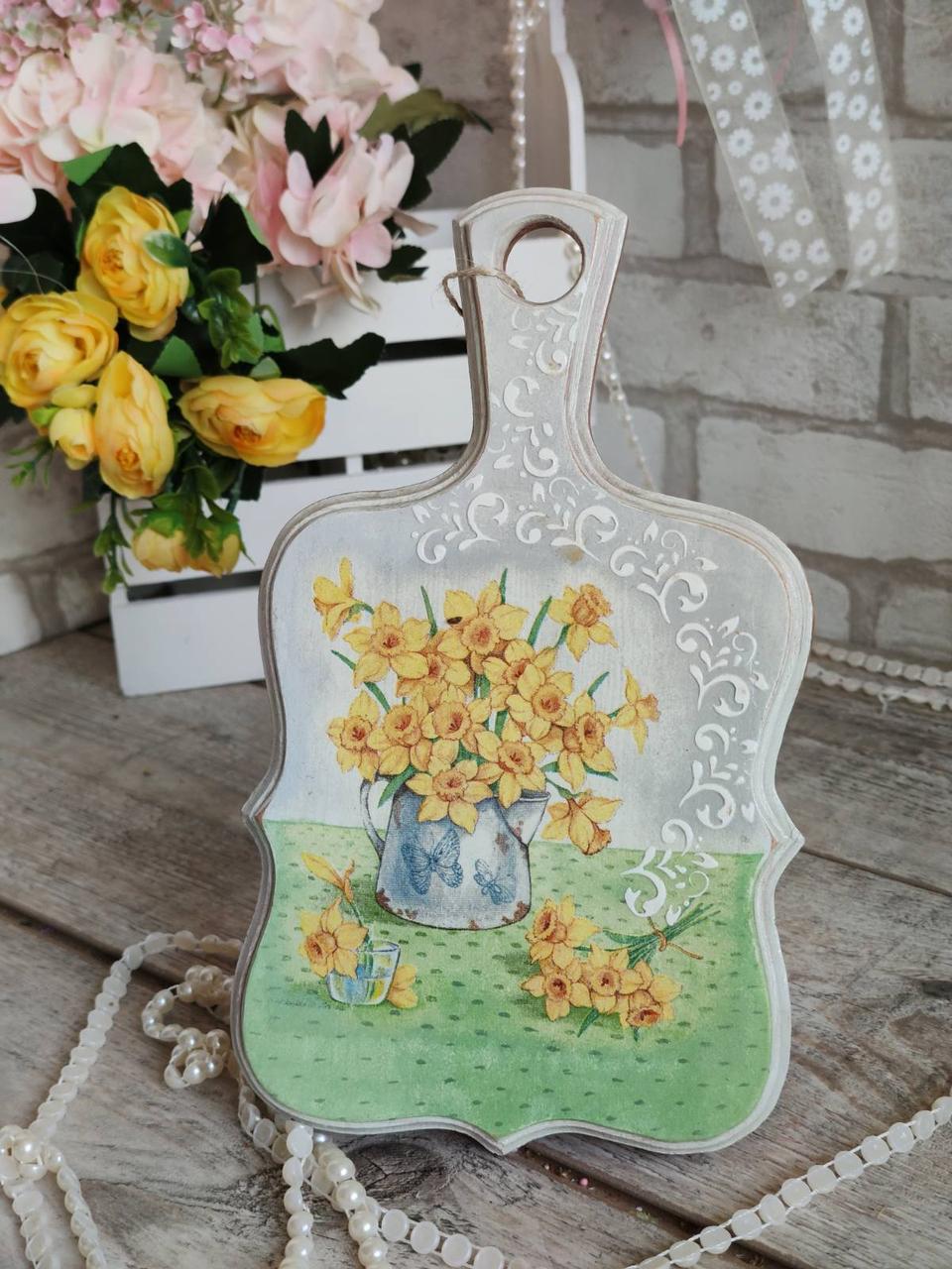 Дошка кухонна із дерева, робоча 2 сторона, Н -25 см, великодній декор, фото 1