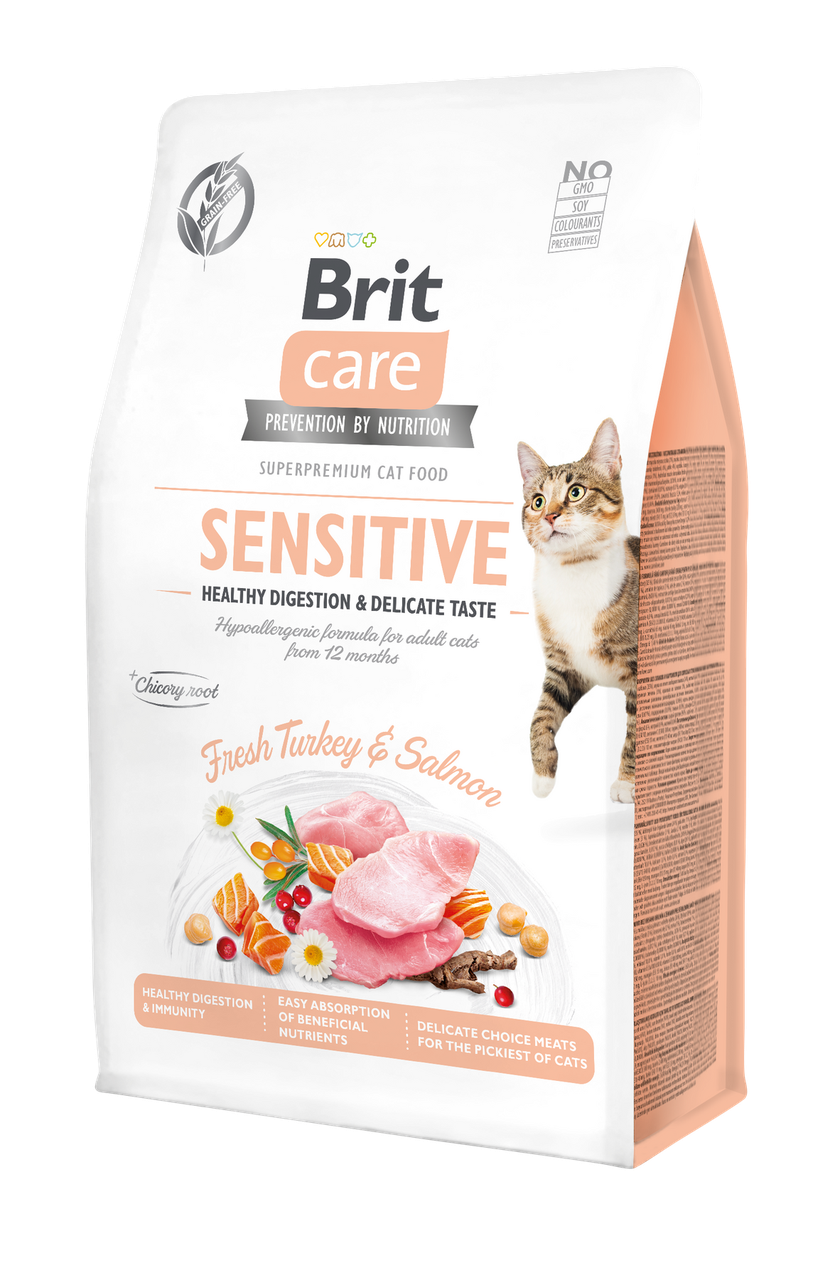 Сухий корм для вибагливих котів Brit Care Cat GF Sensitive,індичка і лосось, фото 1