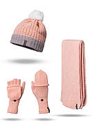 Вязаный комплект женский (шапка шарф митенки) Freever GF 20311 розовый