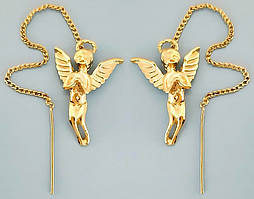 Серьги-протяжки булькатні. Довжина ланцюга 8 см. Діаметр сережки: 2,3 см. Колір: позолота з лимонним відтінком.