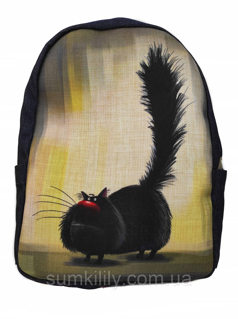 Джинсовый рюкзак Чорний КІТ, фото 1