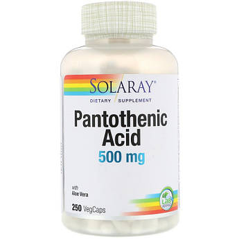 Solaray, Пантотенова кислота, 500 мг, Pantothenic Acid, 250 рослинних капсул