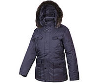 Пуховик куртка зимова чоловіча довга пух натуральний, з капюшоном, з хутром City Classic Темно-синій