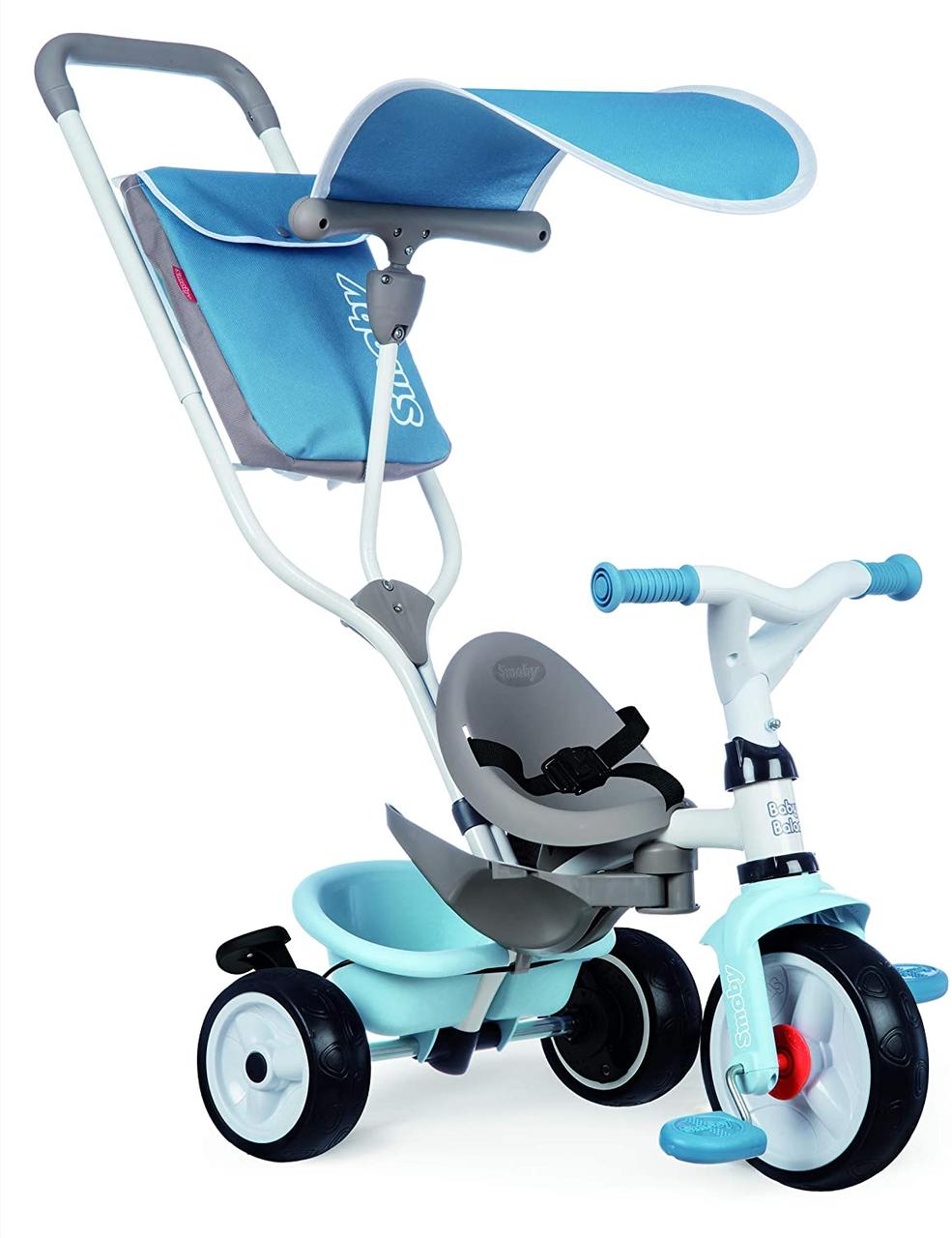 Дитячий велосипед з ручкою Smoby козирком синій Baby Balade 741400