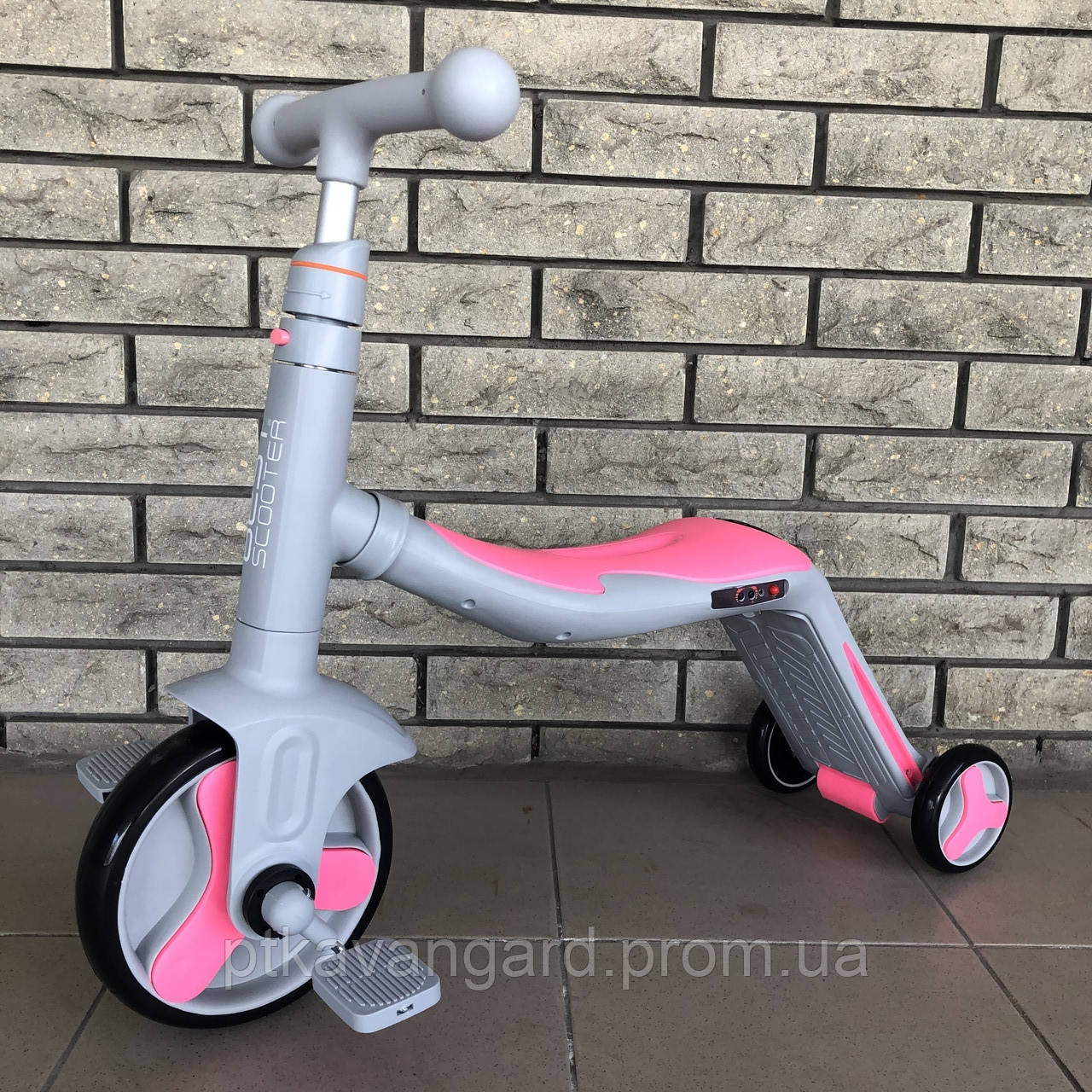 Самокат трансформер 3в1 Беговел Велосипед Сіро-рожевий музичний Best Scooter JT 90601