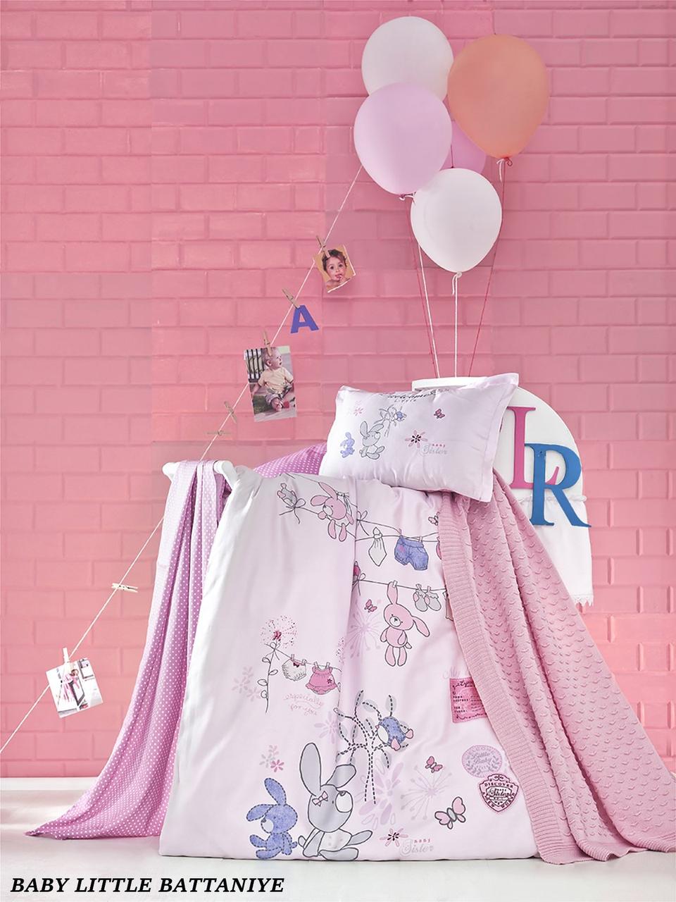 Дитяча постільна білизна в ліжечко з в'язаним пледом La Romano "Baby Pretty Little Battaniye" 006 Рожевий