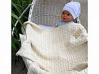 Детский вязанный утепленный плед для новорожденных на махре 95*85 см