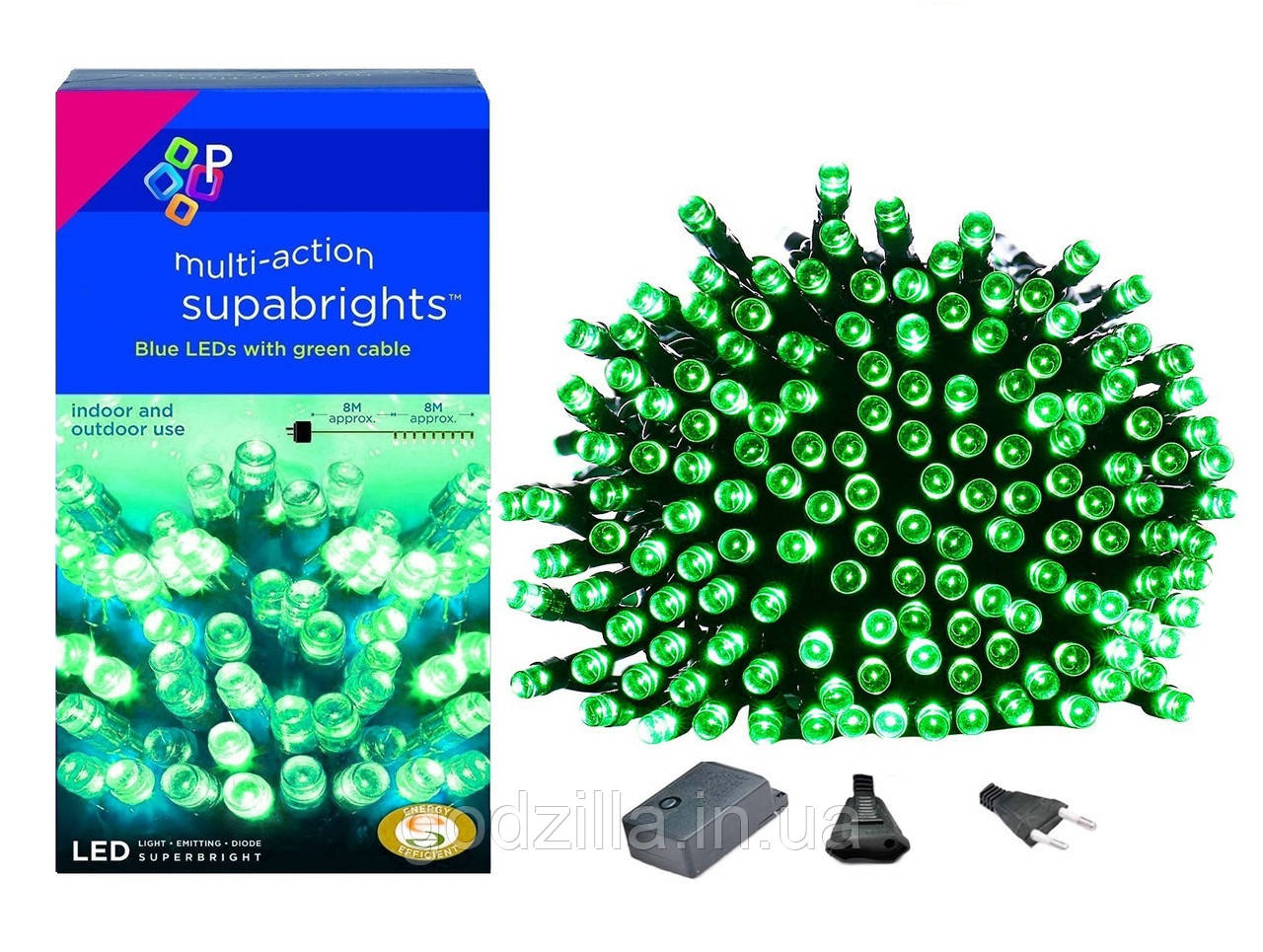 Новорічна гірлянда 300 LED, IP44, Довжина 24 М, Зелений світло