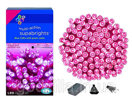 Новорічна гірлянда 300 LED, IP44, Довжина 24 М, Рожевий світло