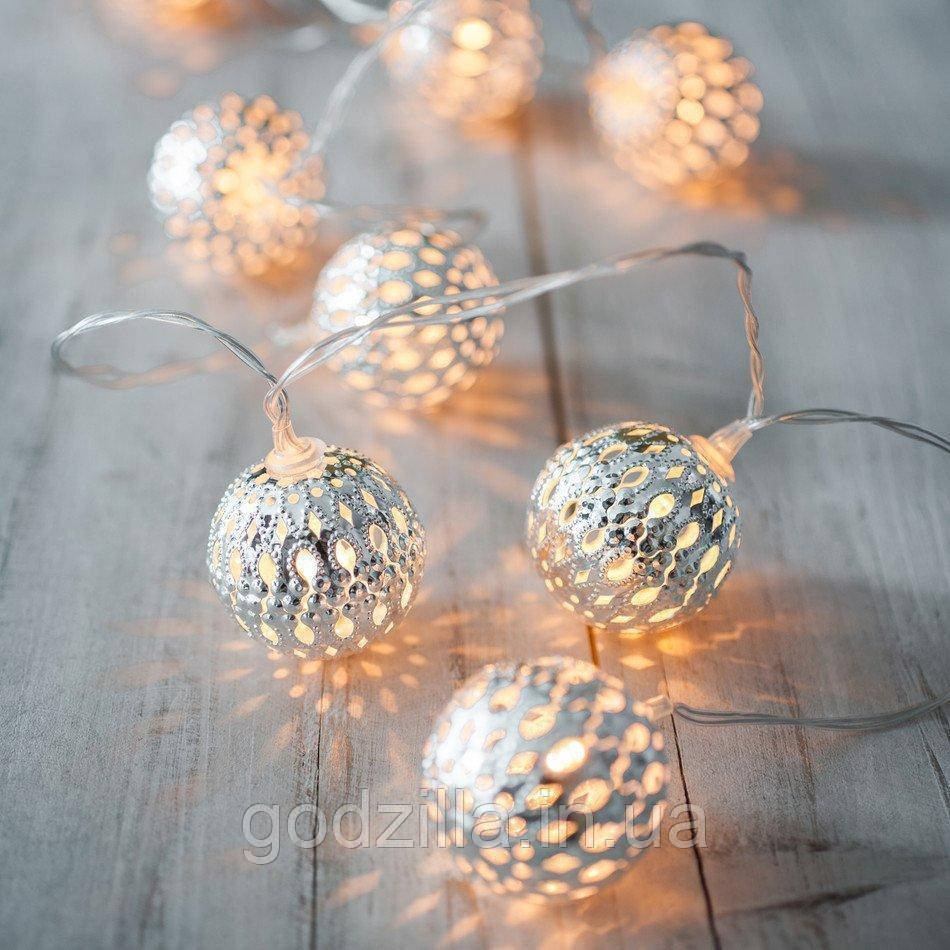 Новорічна гірлянда "Кульки" 10 LED, Білий теплий світло, Діаметр 4 см, На пальчикових батарейках, фото 1